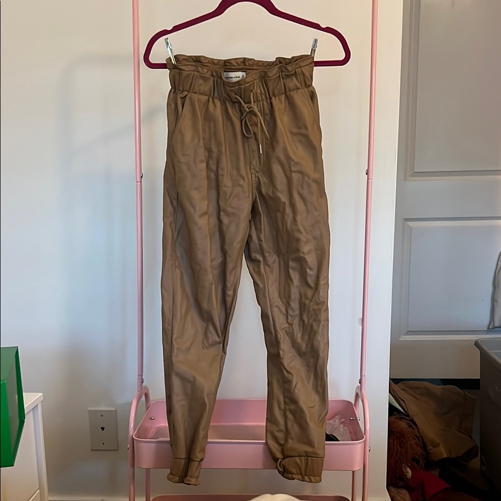 Abercrombie & Fitch Tan leather joggers